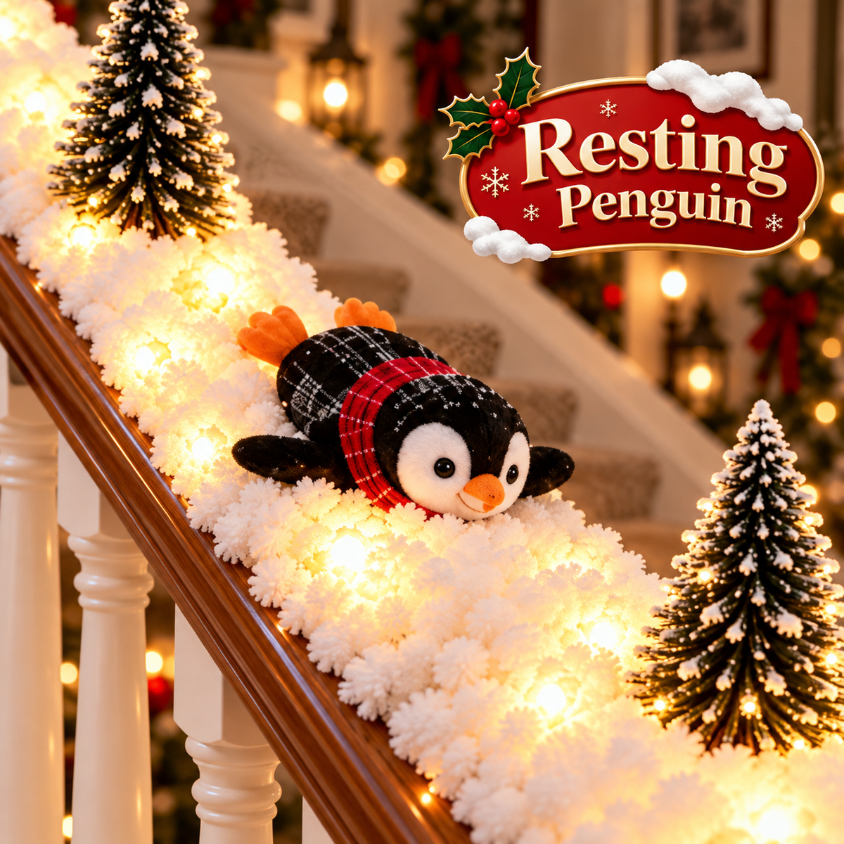 Jollvia™ Playful Penguin Snowy Stair Railing Decor