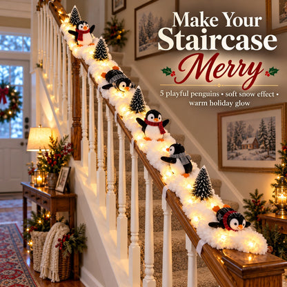 Jollvia™ Playful Penguin Snowy Stair Railing Decor
