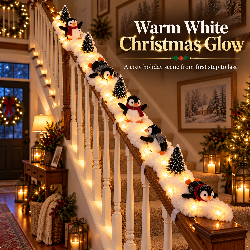 Jollvia™ Playful Penguin Snowy Stair Railing Decor