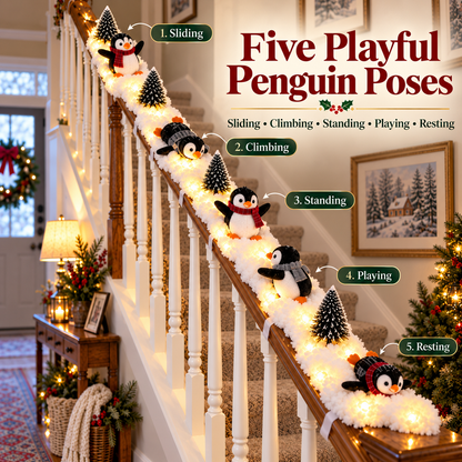 Jollvia™ Playful Penguin Snowy Stair Railing Decor