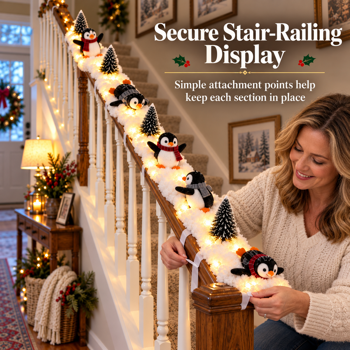 Jollvia™ Playful Penguin Snowy Stair Railing Decor