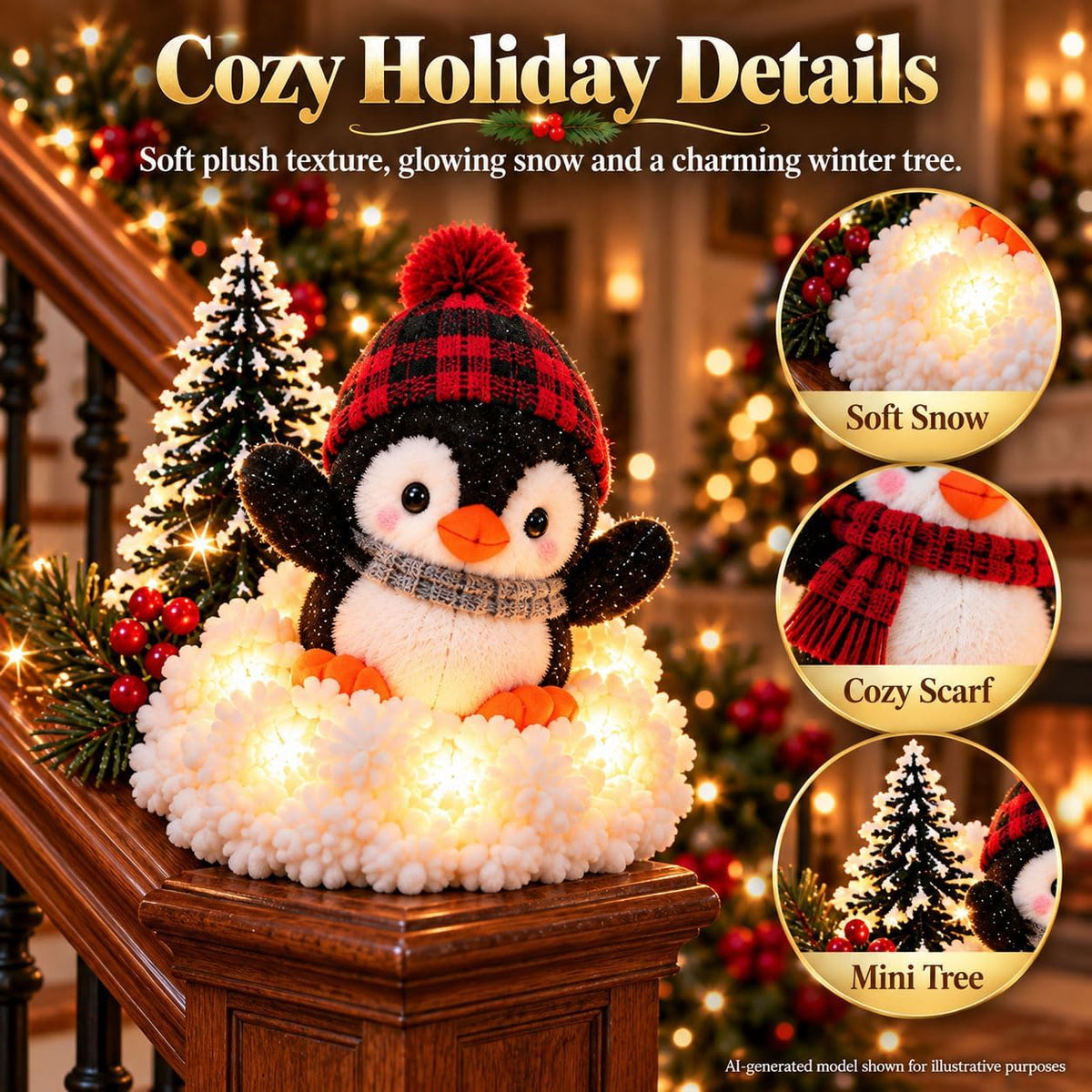 Jollvia™ Playful Penguin Snowy Stair Railing Decor
