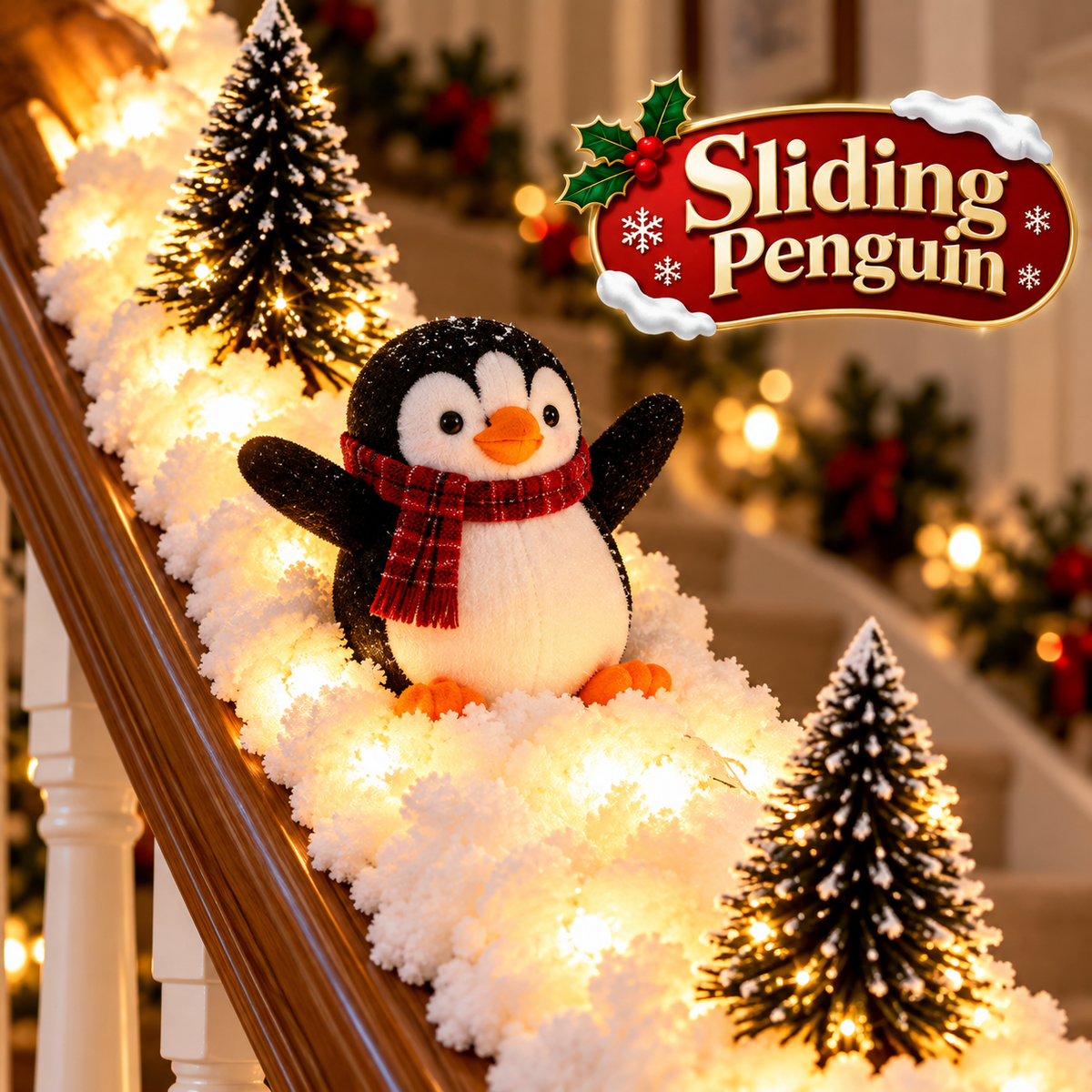 Jollvia™ Playful Penguin Snowy Stair Railing Decor